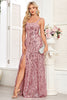 Load image into Gallery viewer, Sparkly Black A Line Long Sequin Prom Dress with Slit