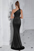 Load image into Gallery viewer, Burgundy One Shoulder Mermaid Maxi Prom Dress with Slit