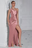 Load image into Gallery viewer, Burgundy One Shoulder Mermaid Maxi Prom Dress with Slit