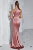 Load image into Gallery viewer, Burgundy One Shoulder Mermaid Maxi Prom Dress with Slit