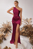 Load image into Gallery viewer, Burgundy One Shoulder Mermaid Maxi Prom Dress with Slit