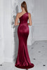 Load image into Gallery viewer, Burgundy One Shoulder Mermaid Maxi Prom Dress with Slit