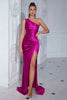 Load image into Gallery viewer, Burgundy One Shoulder Mermaid Maxi Prom Dress with Slit