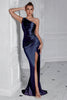 Load image into Gallery viewer, Burgundy One Shoulder Mermaid Maxi Prom Dress with Slit