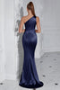 Load image into Gallery viewer, Burgundy One Shoulder Mermaid Maxi Prom Dress with Slit