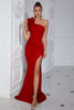 Load image into Gallery viewer, Simple Red Ruffled Mermaid One Shoulder Long Prom Dress with Slit