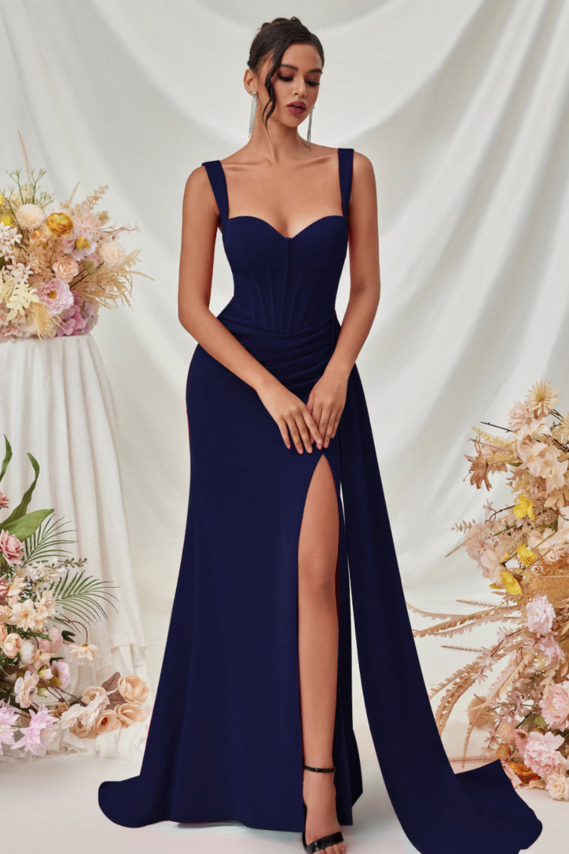 Load image into Gallery viewer, Simple Black Long Mermaid Prom Dress with Side Cape