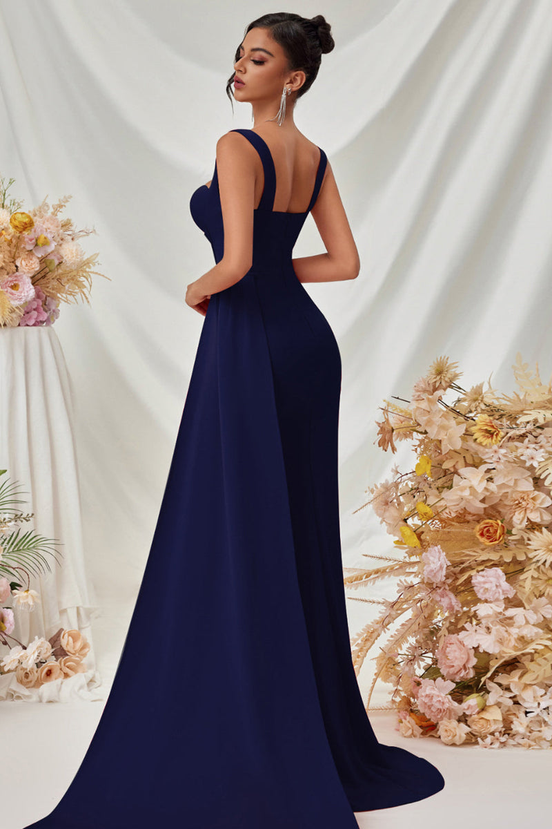 Load image into Gallery viewer, Simple Black Long Mermaid Prom Dress with Side Cape