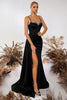 Load image into Gallery viewer, Sparkly Black Mermaid Spaghetti Straps Maxi Prom Dress with Side Cape