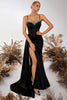 Load image into Gallery viewer, Sparkly Black Mermaid Spaghetti Straps Maxi Prom Dress with Side Cape