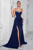Load image into Gallery viewer, Sparkly Black Mermaid Spaghetti Straps Maxi Prom Dress with Side Cape