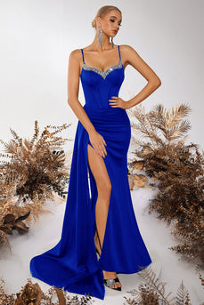 Sparkly Black Mermaid Spaghetti Straps Maxi Prom Dress with Side Cape