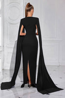 Load image into Gallery viewer, Sparkly Black Maxi Sheath Prom Dress with Cape