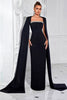 Load image into Gallery viewer, Sparkly Black Maxi Sheath Prom Dress with Cape