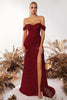 Load image into Gallery viewer, Sparkly Burgundy Corset Off the Shoulder Long Sequin Prom Dress with Slit