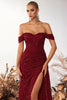 Load image into Gallery viewer, Sparkly Burgundy Corset Off the Shoulder Long Sequin Prom Dress with Slit
