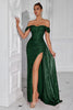 Load image into Gallery viewer, Sparkly Burgundy Corset Off the Shoulder Long Sequin Prom Dress with Slit