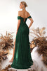 Load image into Gallery viewer, Sparkly Burgundy Corset Off the Shoulder Long Sequin Prom Dress with Slit