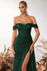 Load image into Gallery viewer, Sparkly Burgundy Corset Off the Shoulder Long Sequin Prom Dress with Slit
