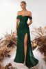 Load image into Gallery viewer, Sparkly Burgundy Corset Off the Shoulder Long Sequin Prom Dress with Slit