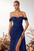 Load image into Gallery viewer, Sparkly Burgundy Corset Off the Shoulder Long Sequin Prom Dress with Slit