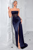 Load image into Gallery viewer, Navy Mermaid Strapless Long Corset Prom Dress with Slit