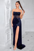 Load image into Gallery viewer, Navy Mermaid Strapless Long Corset Prom Dress with Slit
