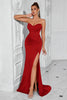 Load image into Gallery viewer, Simple Red Mermaid Strapless Long Corset Prom Dress with Slit