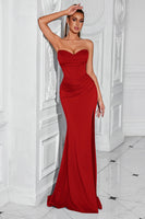 Load image into Gallery viewer, Simple Red Mermaid Strapless Long Corset Prom Dress with Slit
