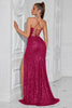 Load image into Gallery viewer, Sparkly Golden Spaghetti Straps Long Sequin Prom Dress with Slit