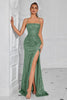 Load image into Gallery viewer, Sparkly Golden Spaghetti Straps Long Sequin Prom Dress with Slit