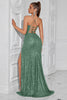 Load image into Gallery viewer, Sparkly Golden Spaghetti Straps Long Sequin Prom Dress with Slit