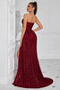 Load image into Gallery viewer, Sparkly Burgundy Sweetheart Long Sequin Prom Dress with Side Cape