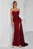Load image into Gallery viewer, Sparkly Burgundy Sweetheart Long Sequin Prom Dress with Side Cape