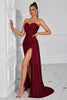 Load image into Gallery viewer, Sparkly Burgundy Sweetheart Long Sequin Prom Dress with Side Cape
