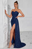 Load image into Gallery viewer, Sparkly Burgundy Sweetheart Long Sequin Prom Dress with Side Cape