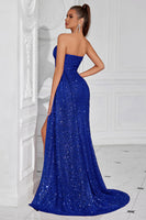 Load image into Gallery viewer, Sparkly Burgundy Sweetheart Long Sequin Prom Dress with Side Cape