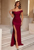 Load image into Gallery viewer, Simple Burgundy Mermaid Off the Shoulder Long Prom Dress with Slit