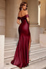Load image into Gallery viewer, Simple Burgundy Mermaid Off the Shoulder Long Prom Dress with Slit