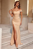 Load image into Gallery viewer, Simple Burgundy Mermaid Off the Shoulder Long Prom Dress with Slit