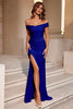 Load image into Gallery viewer, Simple Burgundy Mermaid Off the Shoulder Long Prom Dress with Slit