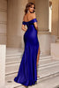 Load image into Gallery viewer, Simple Burgundy Mermaid Off the Shoulder Long Prom Dress with Slit