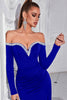 Load image into Gallery viewer, Sparkly Off the Shoulder Long Sleeves Black Prom Dress with Slit