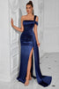 Load image into Gallery viewer, Navy Mermaid One Shoulder Long Prom Dress with Side Cape