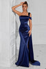 Load image into Gallery viewer, Navy Mermaid One Shoulder Long Prom Dress with Side Cape