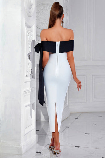 White Mermaid Off the Shoulder Prom Dress with Slit
