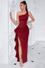 Load image into Gallery viewer, Black Ruffled One Shoulder Mermaid Long Prom Dress with Slit