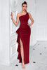 Load image into Gallery viewer, Black Ruffled One Shoulder Mermaid Long Prom Dress with Slit