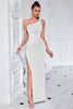 Load image into Gallery viewer, Black Ruffled One Shoulder Mermaid Long Prom Dress with Slit