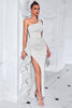 Load image into Gallery viewer, Black Ruffled One Shoulder Mermaid Long Prom Dress with Slit